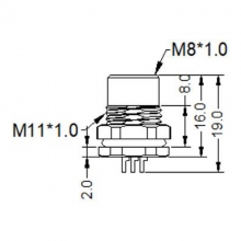 PCB Connector, Solder, A Code - M8 8pins A code female straight front panel mount connector, unshielded, solder